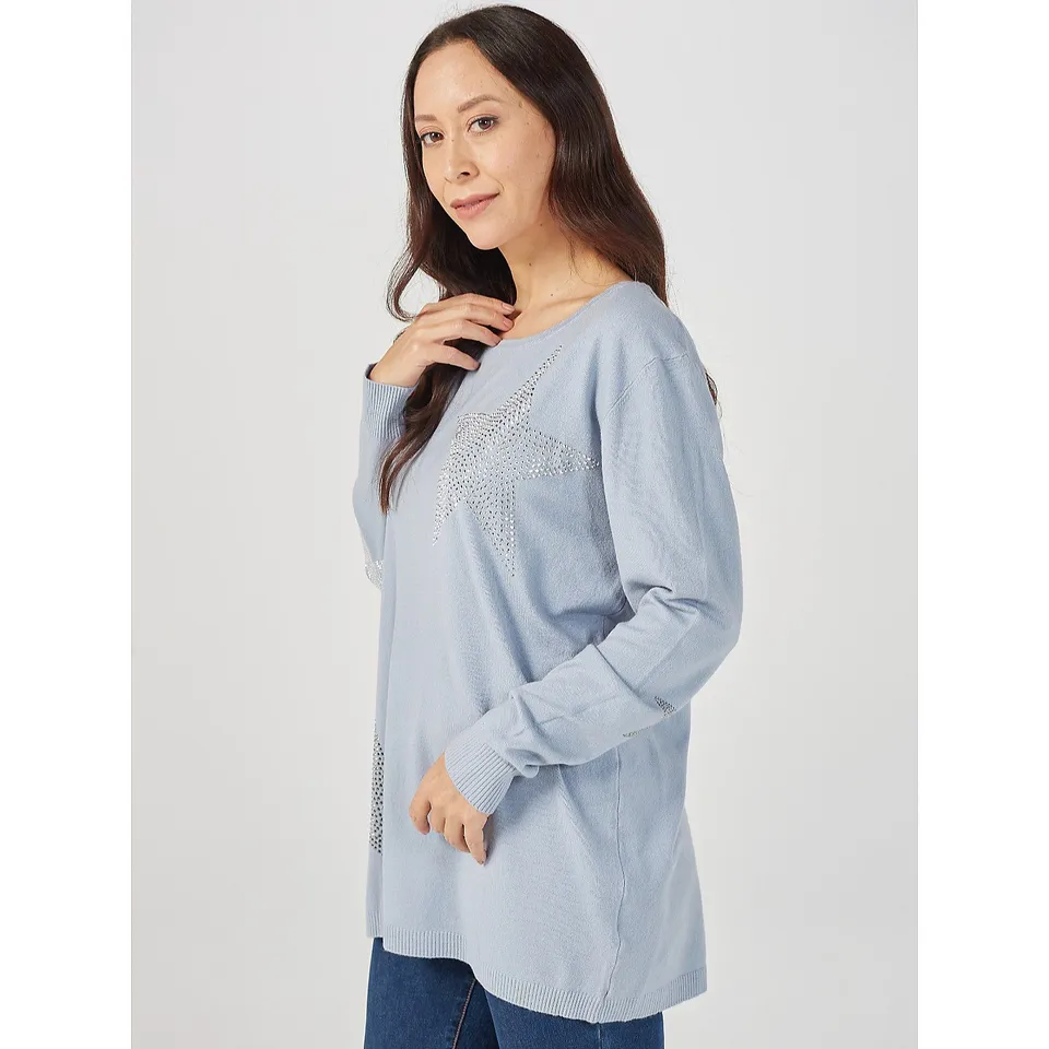 FRANK USHER STAR KNIT JUMPER MISTY BLUE SIZE SMALL 