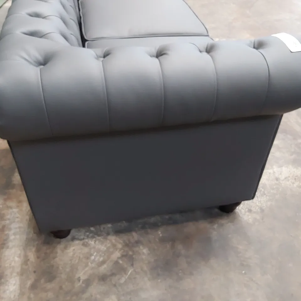 DESIGNER THREE SEATER CHESTERFIELD SOFA GREY LEATHER 