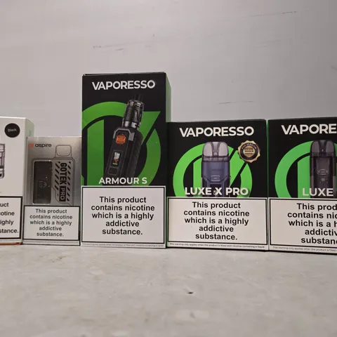 BOX OF APPROXIMATELY 18 ASSORTED E-CIGARETTES TO INCLUDE - ASPIRE , VAPORESSO 