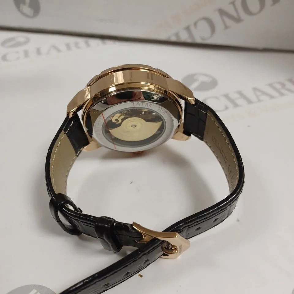 MENS VONLANTHEN AUTOMATIC SKELETON WATCH – V110 - GLASS EXHIBITION BACKCASE – BLACK LEATHER STRAP
