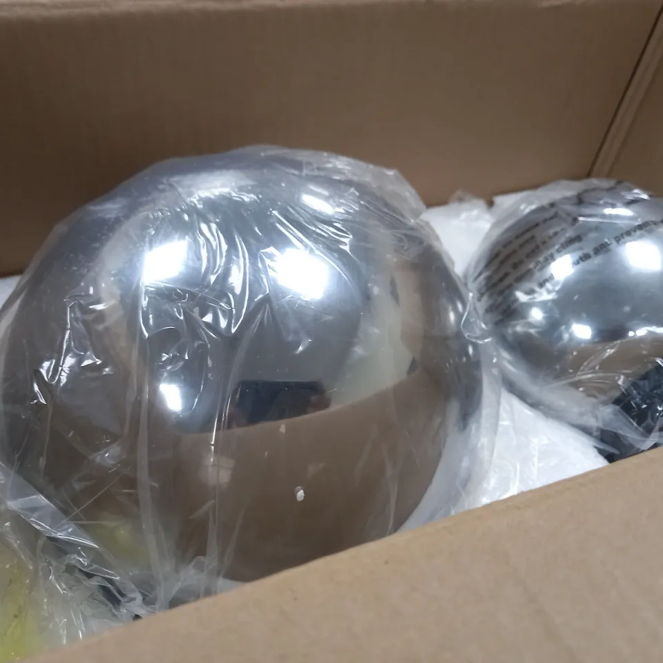 BOXED KELLY HOPPEN SET OF 2 INDOOR OUTDOOR PRELIT GLASS DECOR - REFLECTIVE ORBS