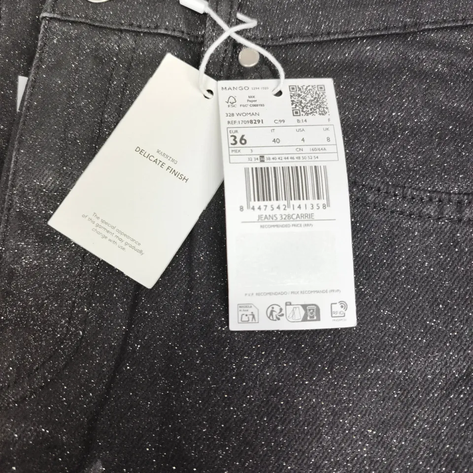 MANGO JEANS 328 CARRIE – WOMEN’S BLACK GLITTER DENIM, UK 8 (EU 36)