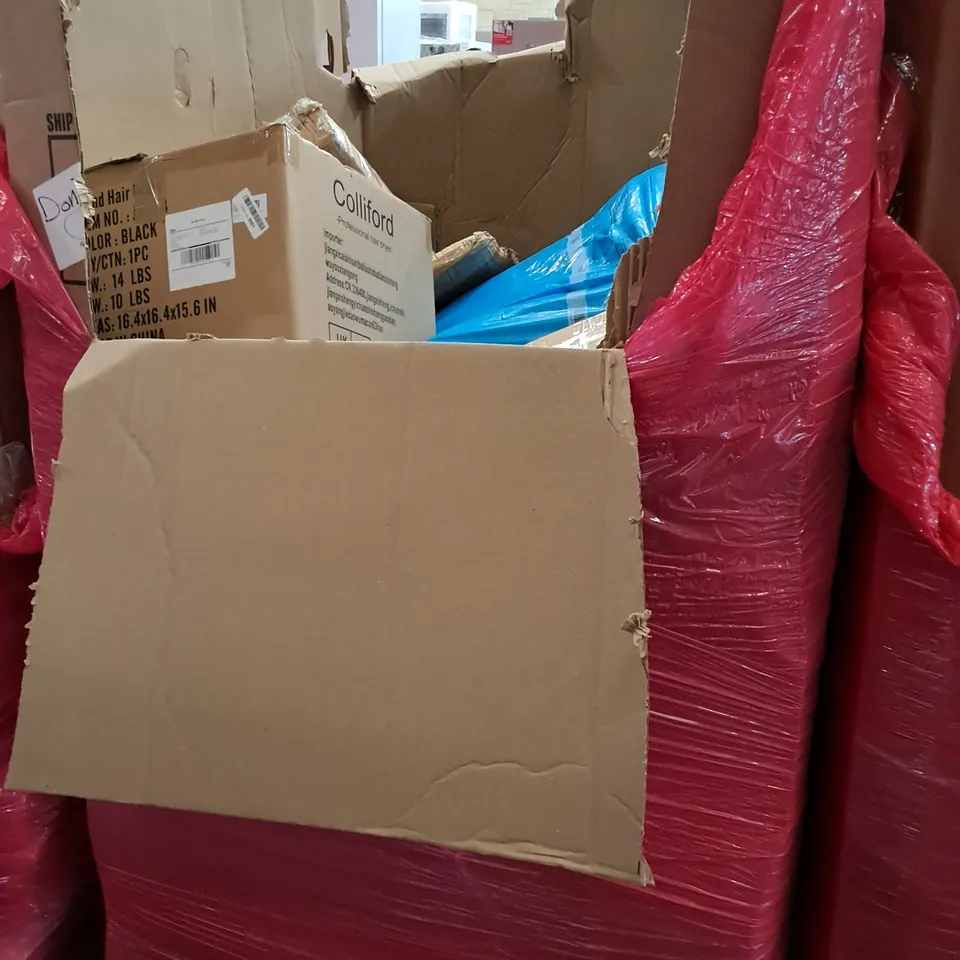 PALLET OF ASSORTED HOUSEHOLD ITEMS TO INCLUDE BELT DRIVEN TURNTABLE, AIR FRYERS AND RADIATOR COVER 