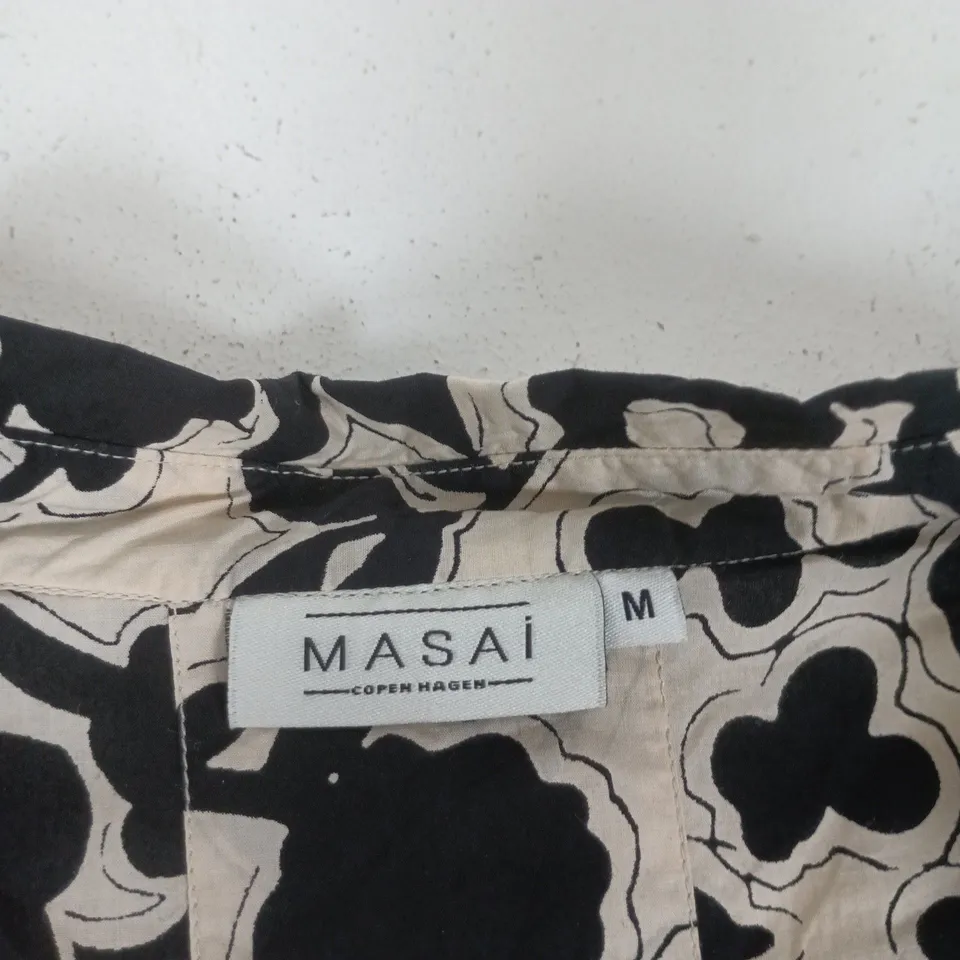 MASAI COPENHAGEN WOMEN'S SHIRT – BEIGE & BLACK FLORAL PRINT, SIZE M