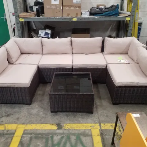 LEGGAT RATTAN WICKER 6-PERSON SEATING GROUP WITH CUSHIONS (7 PARTS)