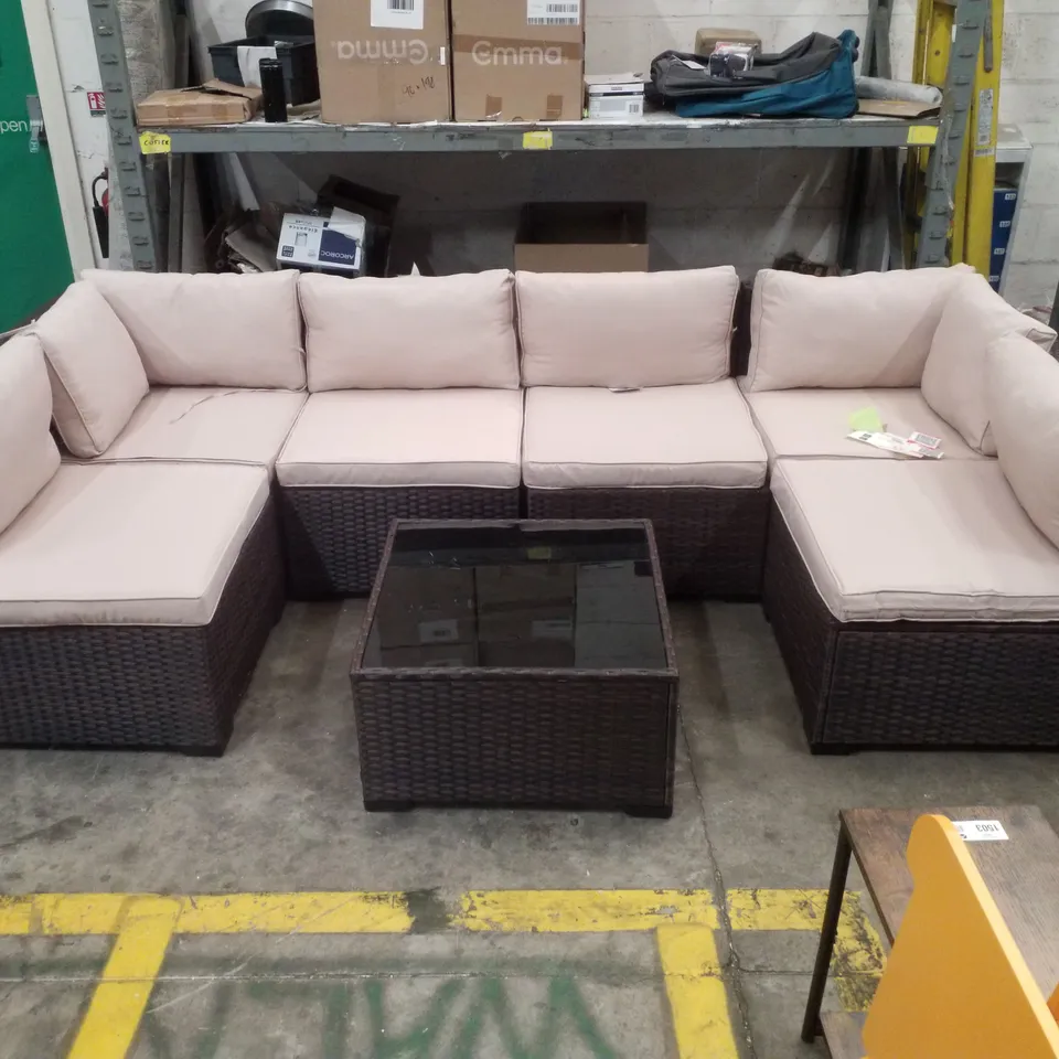 LEGGAT RATTAN WICKER 6-PERSON SEATING GROUP WITH CUSHIONS (7 PARTS)