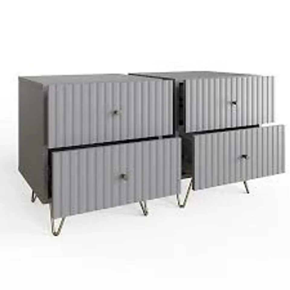 BOXED THALIA 2 DRAWER BEDSIDE TABLE PAIR GREY (1 BOX)