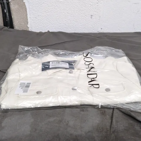 SOSANDER CROP FAUX LEATHER TRUCKER JACKET WHITE SIZE 14 BAGGED