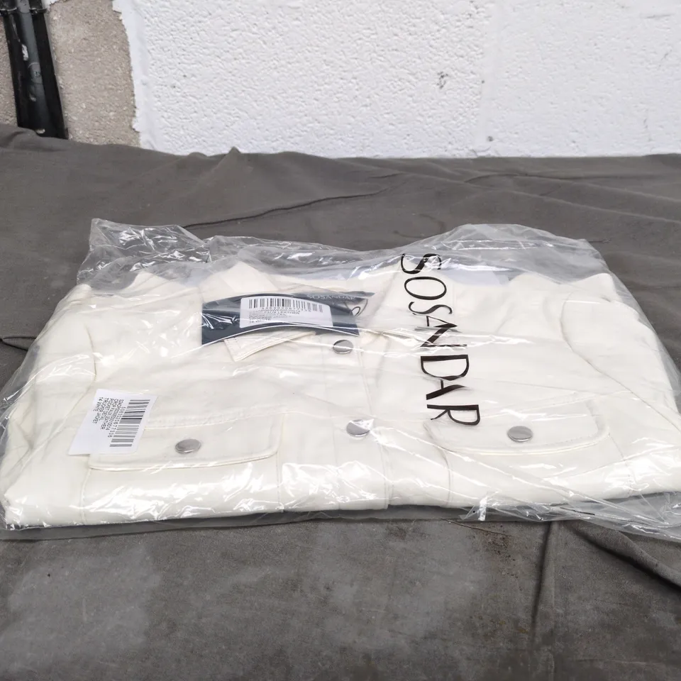 SOSANDER CROP FAUX LEATHER TRUCKER JACKET WHITE SIZE 14 BAGGED