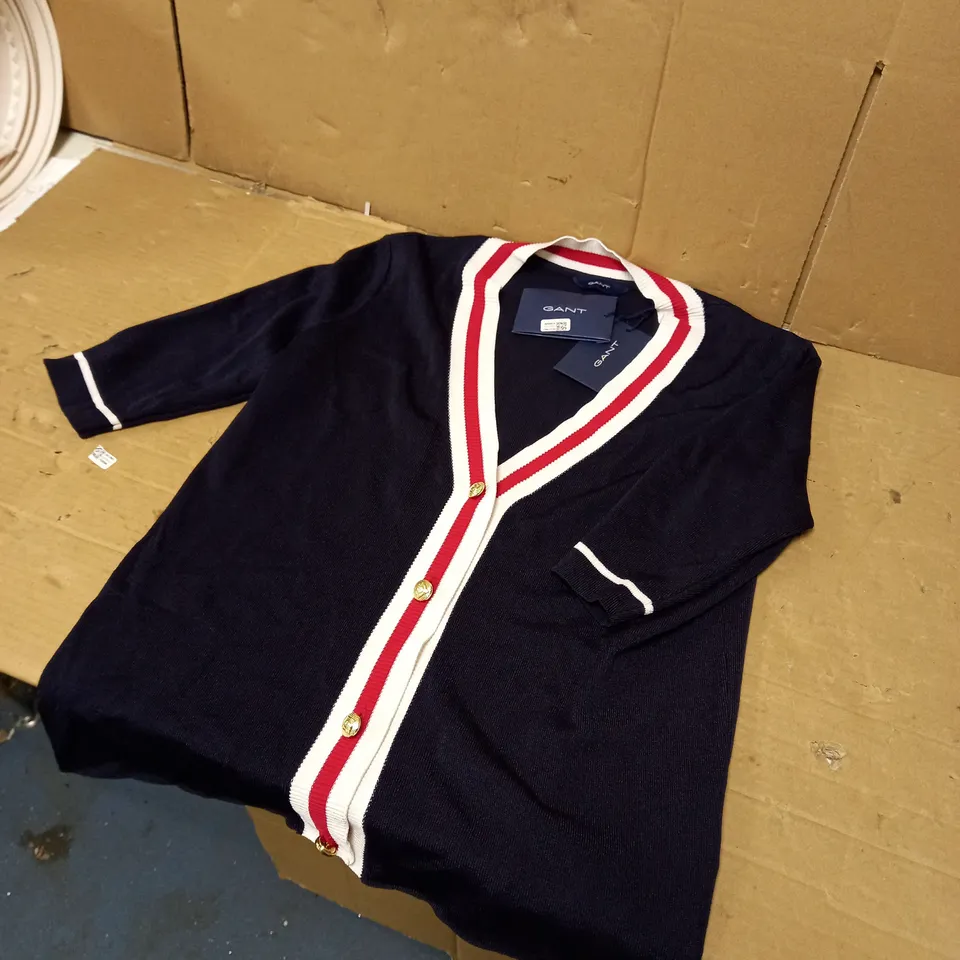 GANT LARGE STRIPE BORDER BUTTON DOWN CARDIGAN NAVY 
