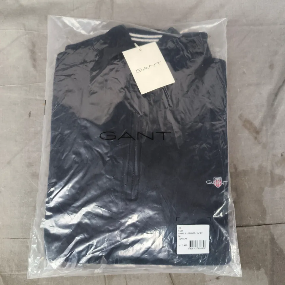 BAGGED GANT SUPERFINE LAMBSWOOL HALF ZIP IN MARINE NAVY SIZE XXL