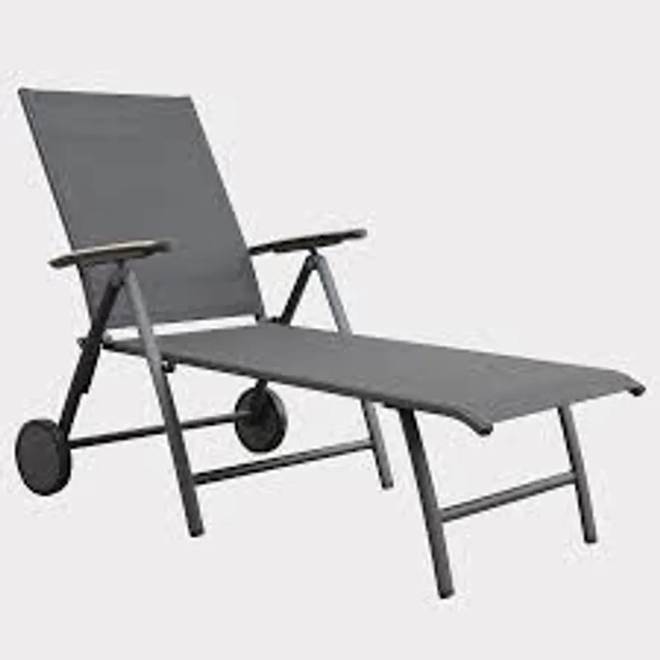 ALUMINIUM FOLDABLE TEXTILENE LOUNGER WITH WHEELS - GRAPHITE - COLLECTION ONLY
