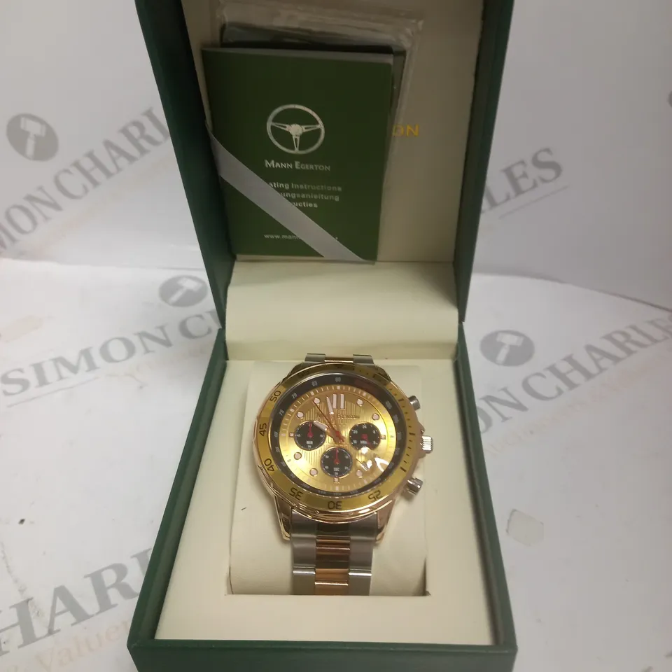 BOXED MANN EGERTON COUNTERSPY TWO TONE STEEL STRAP WATCH 