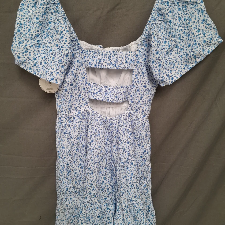 HOLLISTER LADIES SHORT MINI DRESS BLUE/WHITE FLORAL SIZE SMALL