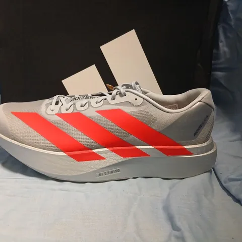 ADIDAS ADIZERO EVO SL M RUNNING SHOES – GREY WITH CORAL STRIPES, UK 13 (US 13.5)