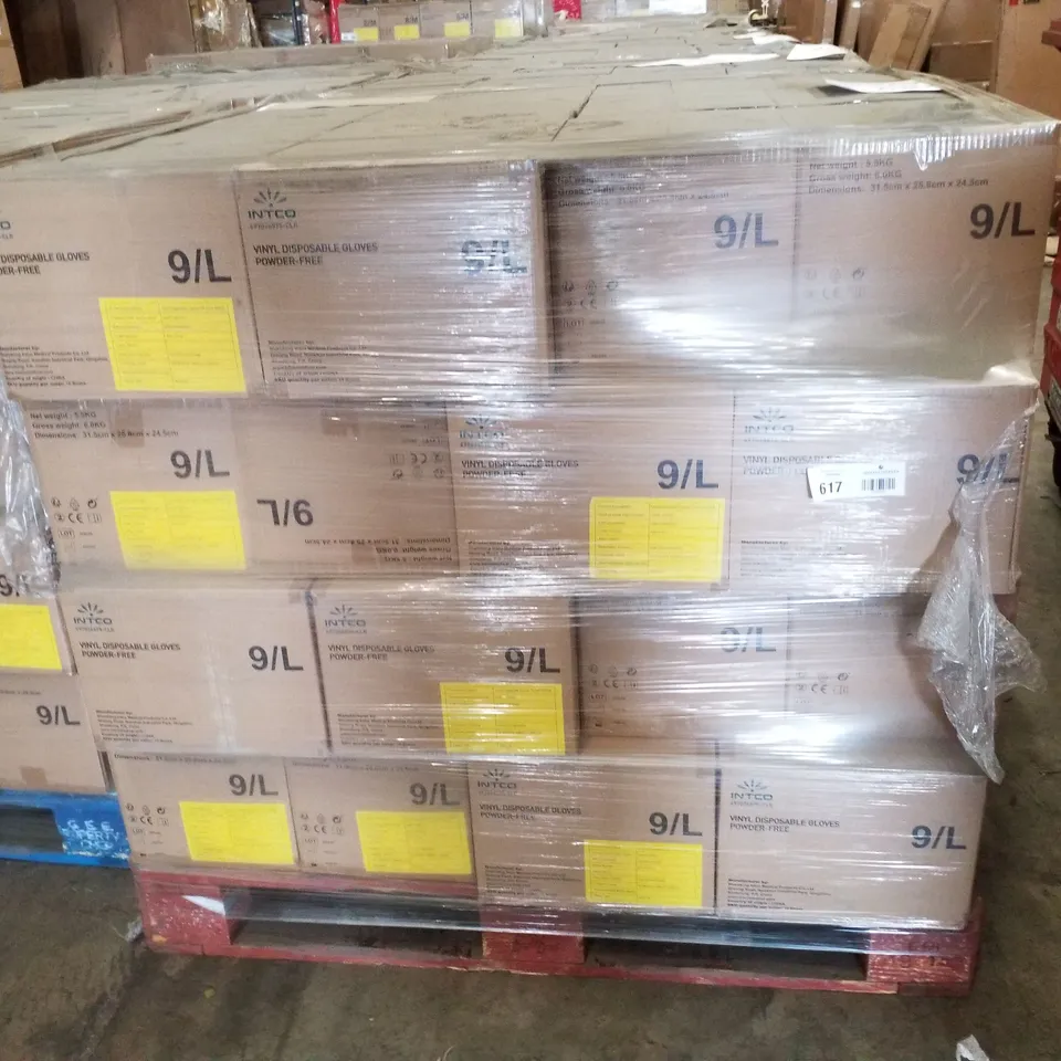 PALLET OF APPROXIMATELY 56 INTCO VINYL DISPOSABLE GLOVES 100PK BOXES - LARGE