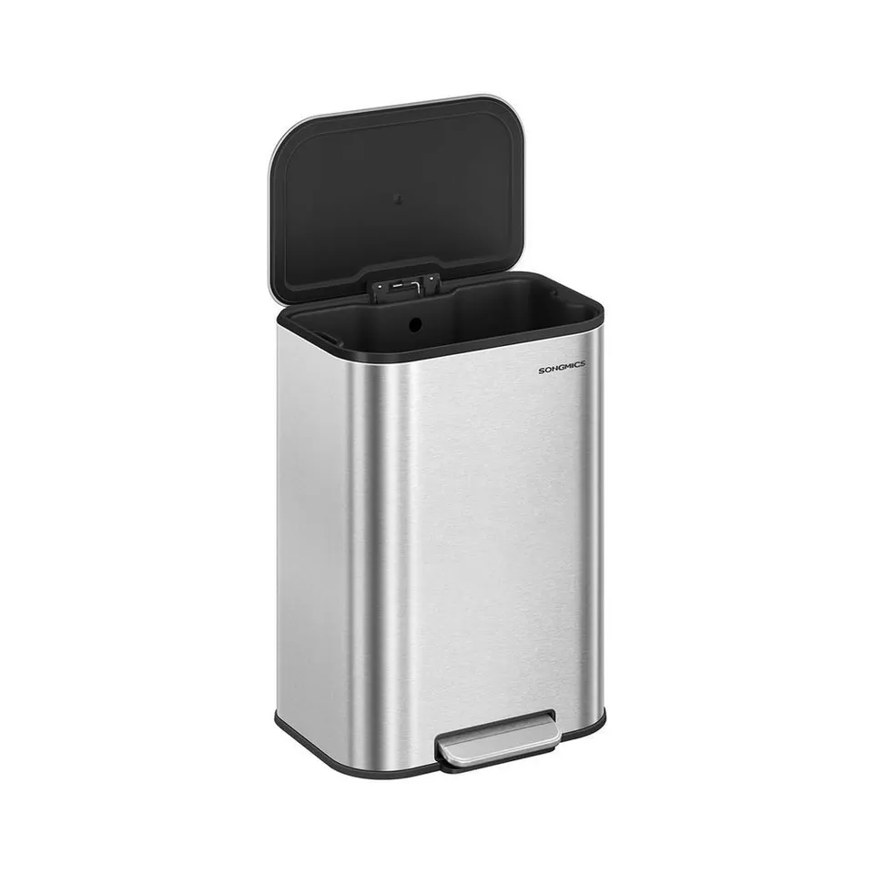 BOXED SONGMICS KITCHEN BIN 50 L SOFT-CLOSE LID WIDE NON-SLIP PEDAL METALLIC SILVER