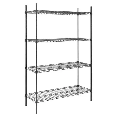 BOXED NISBETS ESSENTIALS FLAT PACK 4 SHELF UNIT BLACK EPOXY COATED 1830X1220X460MM
