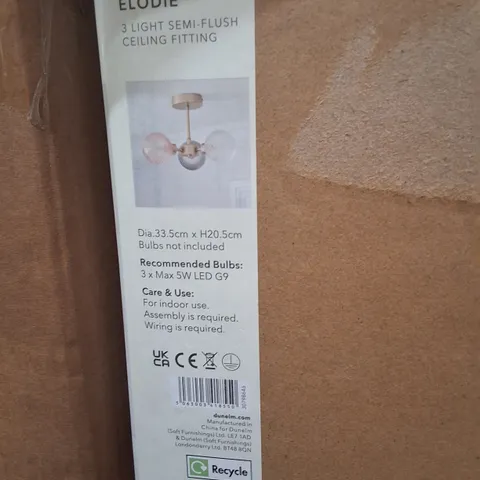 BOXED DUNELM ELODIE 3-LIGHT SEMI-FLUSH CEILING FITTING