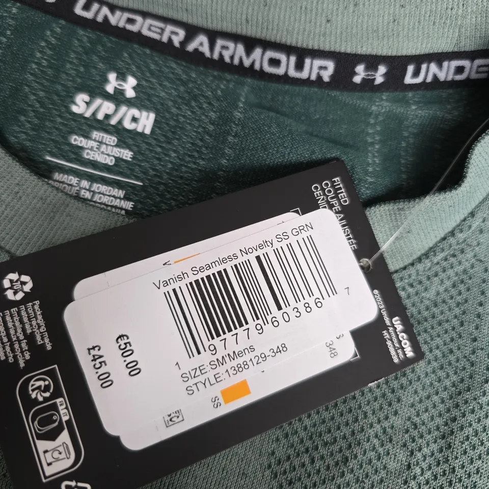 UNDER ARMOUR MEN’S VANISH SEAMLESS NOVELTY GREEN SHORT SLEEVE T‑SHIRT – SIZE SM