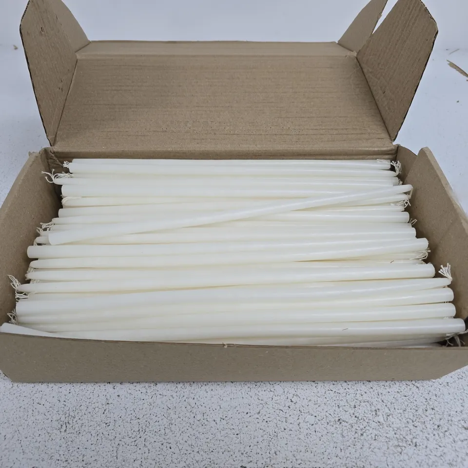 APPROXIMATELY 200 WHITE CANDLES BOXED