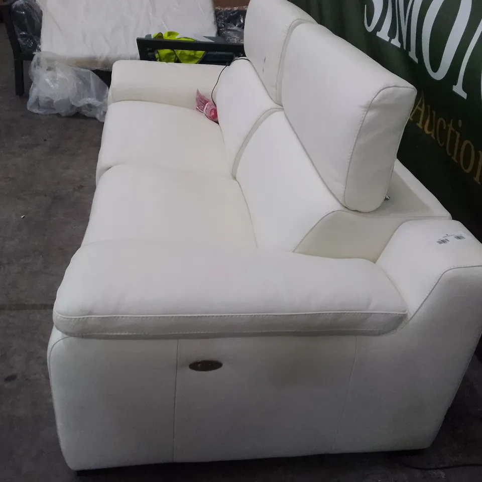 QUALITY ITALIAN DESIGNER RICCARDO 3 SEATER 2 ELECTRIC MECHANISMS RECLINER SOFA - WHITE LEATHER