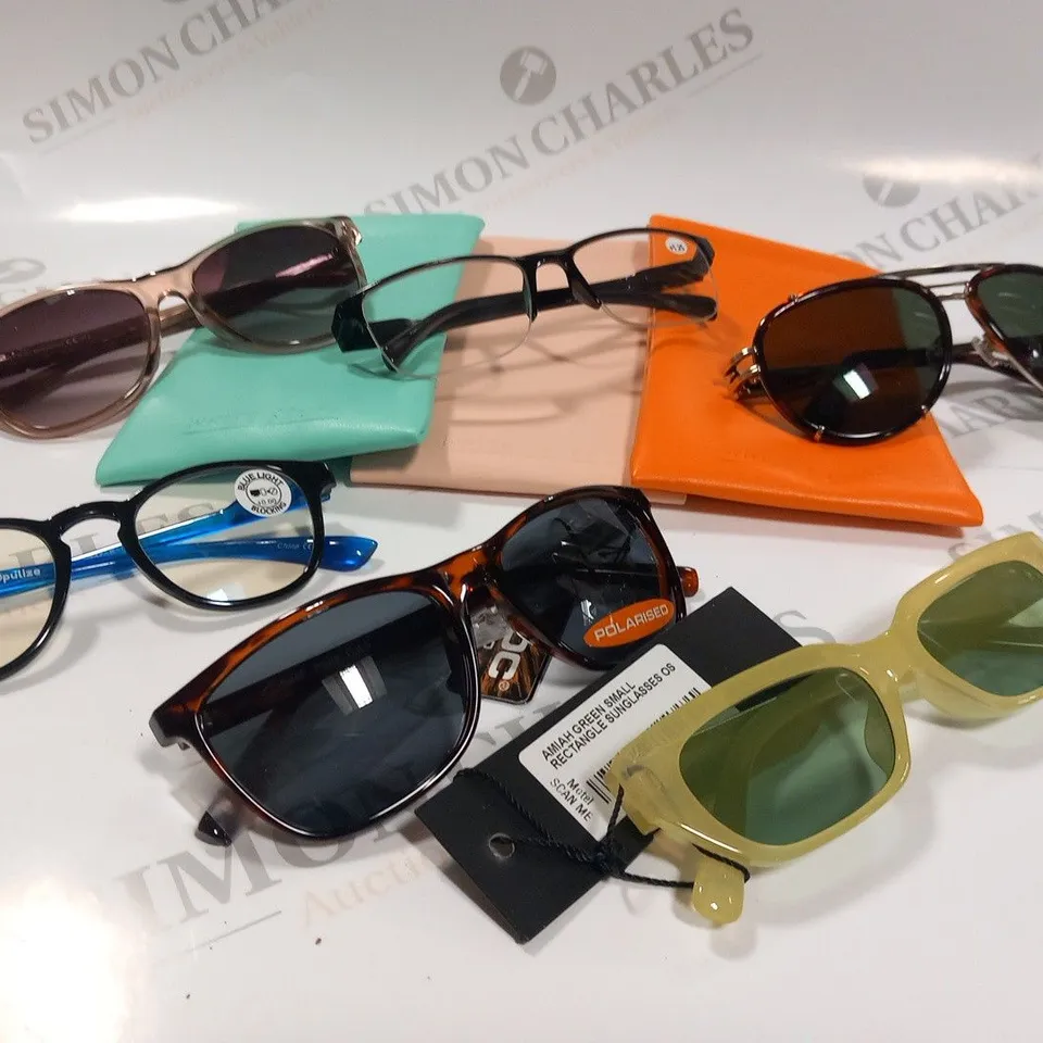 LARGE QUANTITY OF ASSORTED GLASSES, SUNGLASSES AND CASES TO INLCUDE;