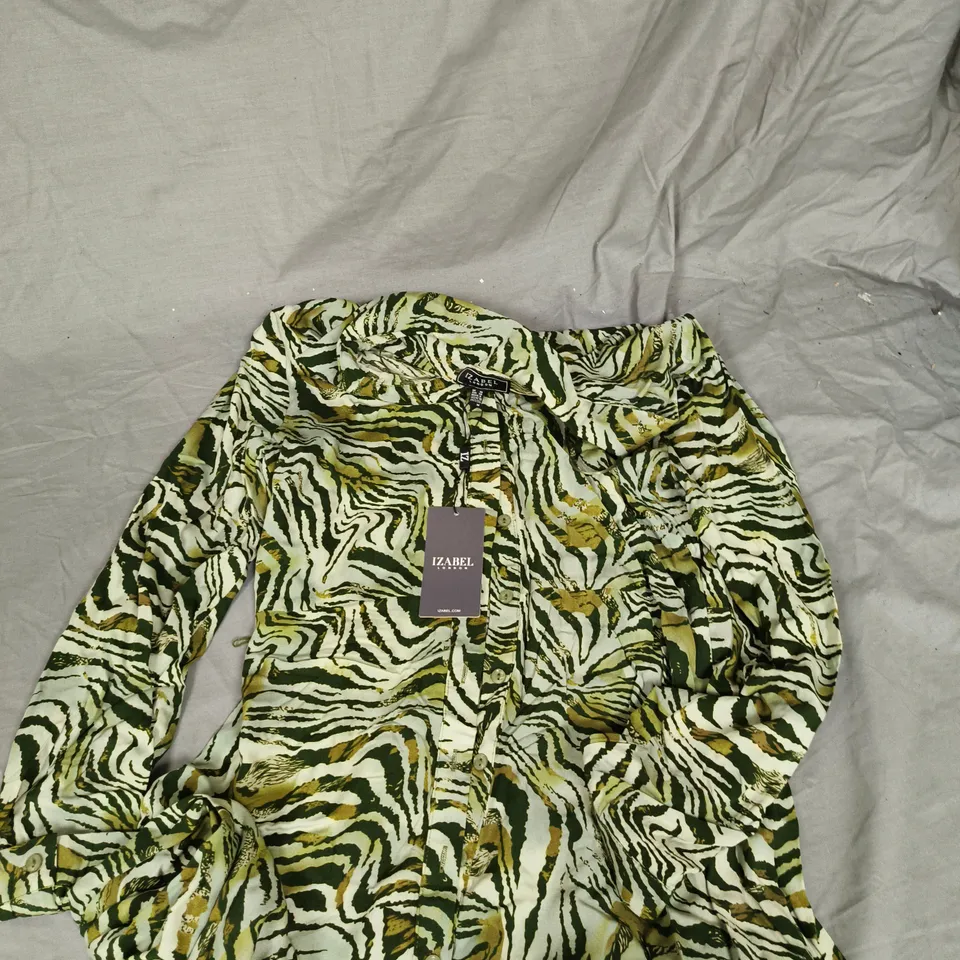 IZABEL LONDON WOMEN'S ZEBRA PRINT SHIRT – GREEN, SIZE M