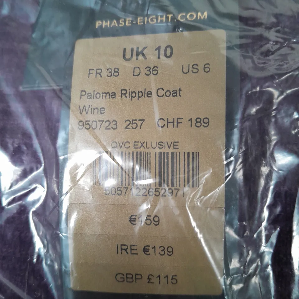 BAGGED PHASE EIGHT PALOMA RIPPLE COAT SIZE 10