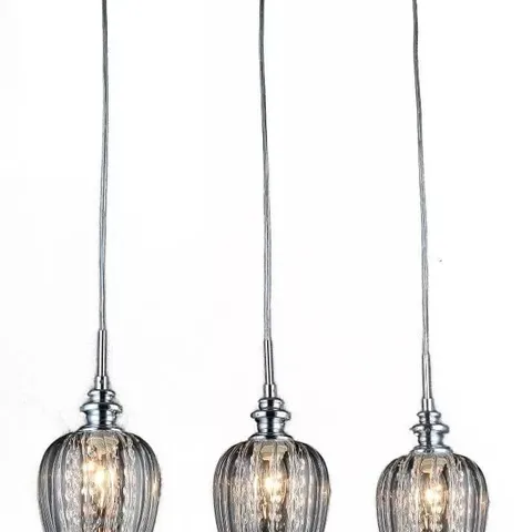 BOXED MAYTONI KITCHEN BLUES PENDANT HANGING 3-LIGHT WITH THREE MISSING 1 GLASS SHADE SILVER