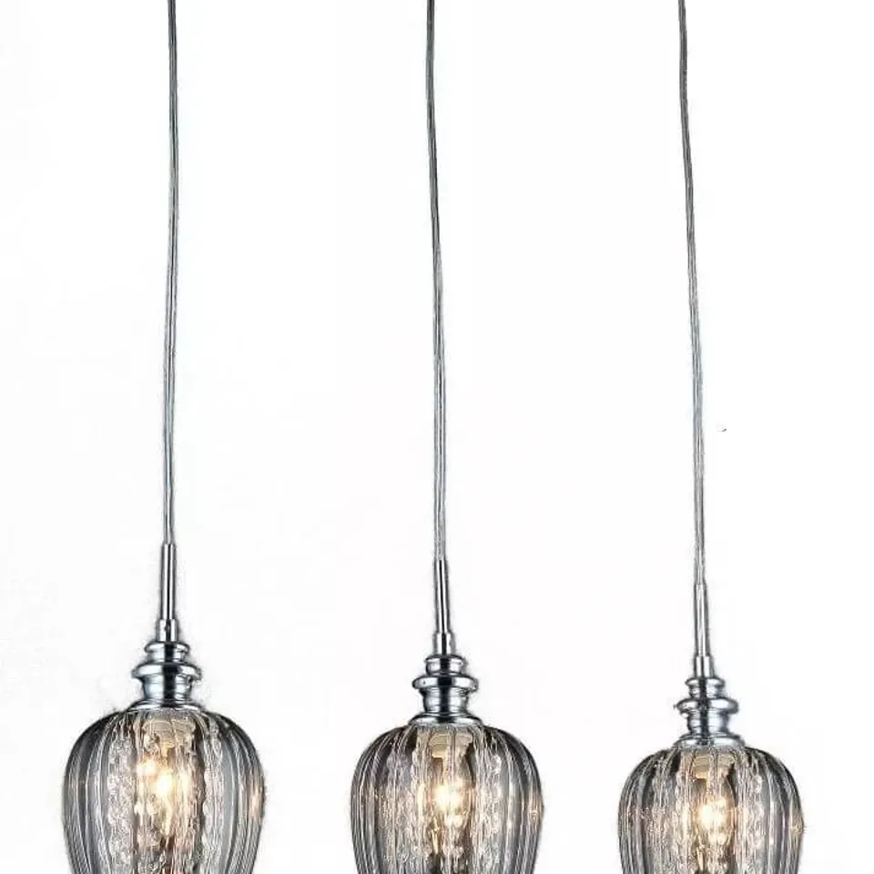 BOXED MAYTONI KITCHEN BLUES  PENDANT HANGING 3-LIGHT WITH THREE MISSING 1 GLASS SHADE SILVER