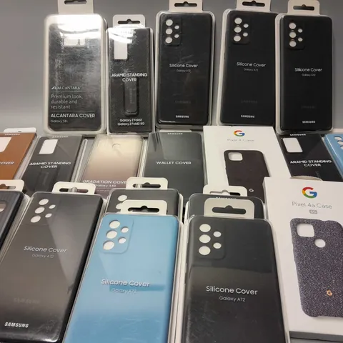 APPROXIMATELY 20 PHONE PHONE CASES TO INCLUDE SILICONE COVER FOR GALAXY A72, PIXEL 4 CASE, WALLET COVER FOR GALAXY A30s, ETC