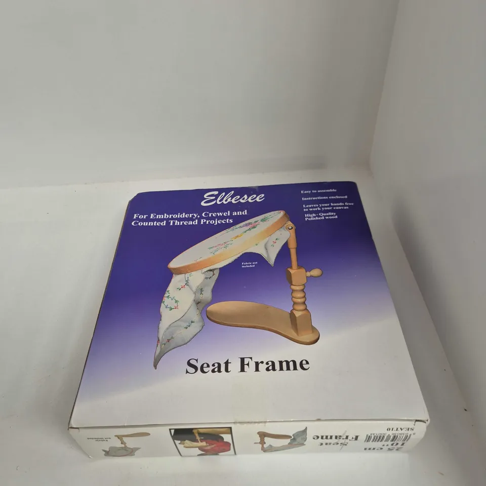 BOX OF APPROXIMATELY 14 ASSORTED ITEMS TO INCLUDE: SEAT FRAME FOR EMBROIDERY