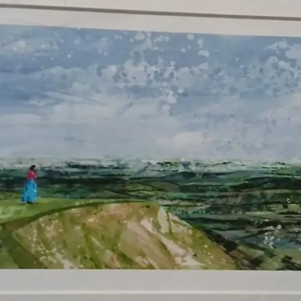 PEACH ILLUSTRATION PRINT – LANDSCAPE WITH FIGURE, MOUNTED ARTWORK
