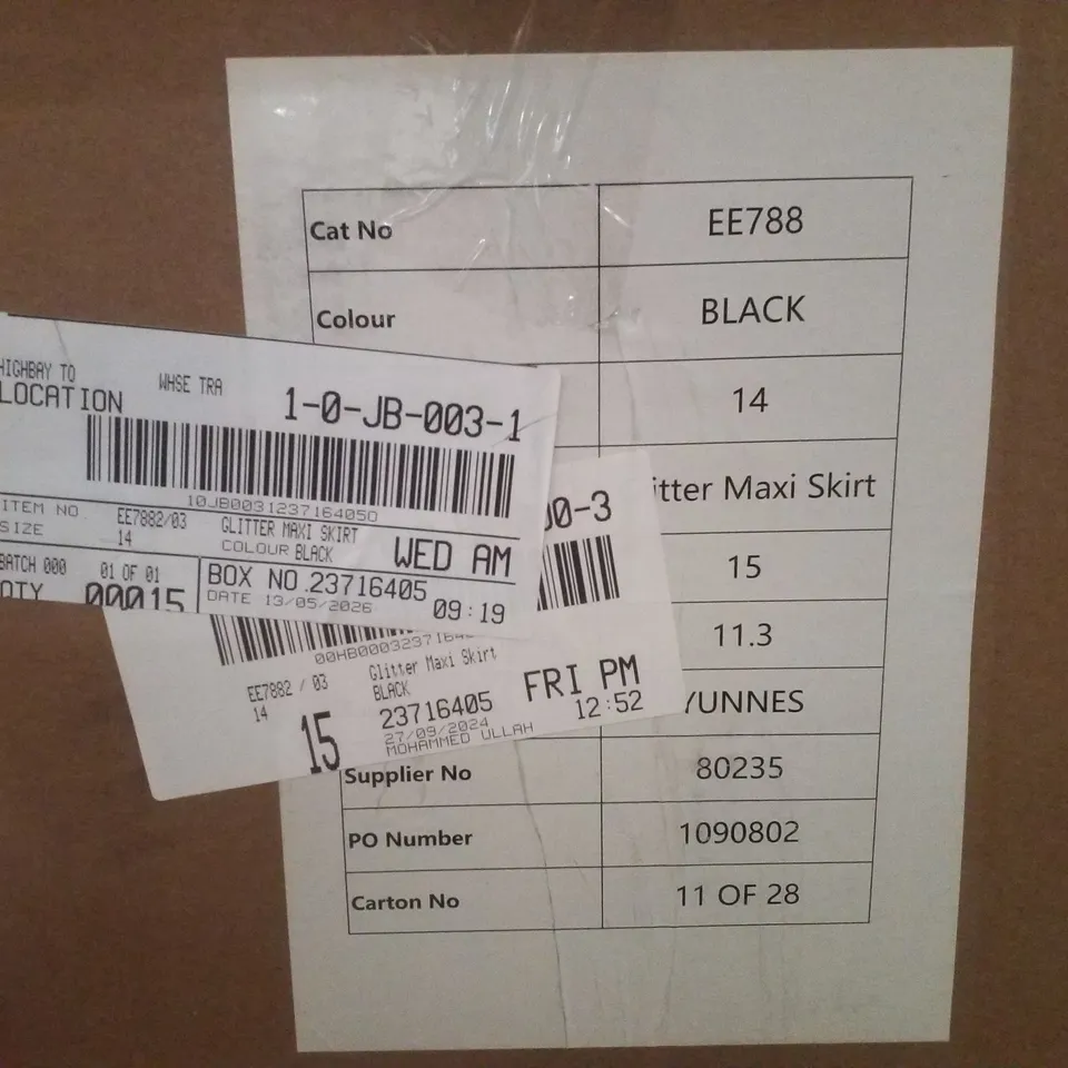 BOX CONTAINING APPROXIMATELY 15 BRAND NEW JD WILLIAMS BLACK GLITTER MAXI SKIRT - SIZE 14