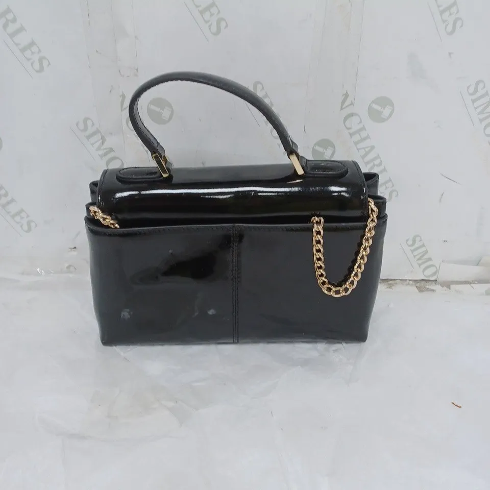 LADIES RUTH LANGSFORD SMALL HANDBAG GENUINE LEATHER BLACK PATENT