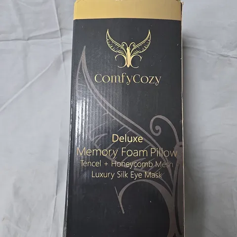 COMFYCOZY DELUXE MEMORY FOAM PILLOW WITH SILK EYE MASK – BOXED