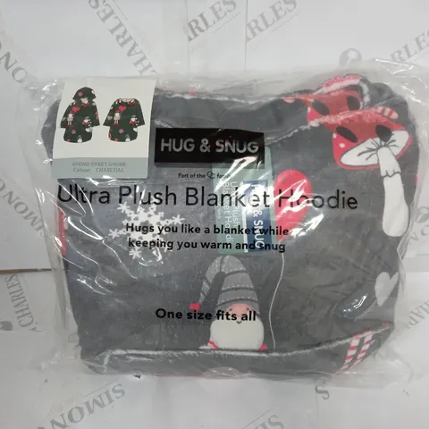 SEALED HUG & SNUG ULTRA PLUSH BLANKET HOODIE GNOME SWEET GNOME IN CHARCOAL