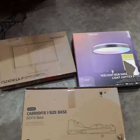 PALLET OF ASSORTED HOUSEHOLD GOODS AND PRODUCT TO INCLUDE; VIEWEDGE GAMING MONITOR 1080P FULL HD, CABRIOFIX I-SIZE BASE, YEELIGHT RBG SMART CEILING LIGHT ETC 
