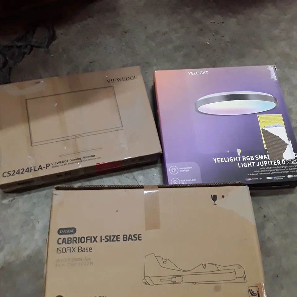 PALLET OF ASSORTED HOUSEHOLD GOODS AND PRODUCT TO INCLUDE; VIEWEDGE GAMING MONITOR 1080P FULL HD, CABRIOFIX I-SIZE BASE, YEELIGHT RBG SMART CEILING LIGHT ETC