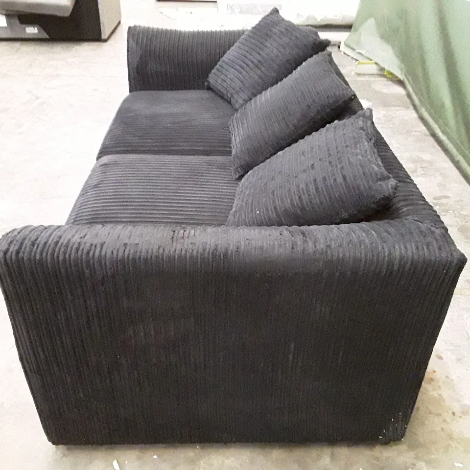 QUALITY DESIGNER 3 SEATER SOFA - BLACK CORDUROY FABRIC 