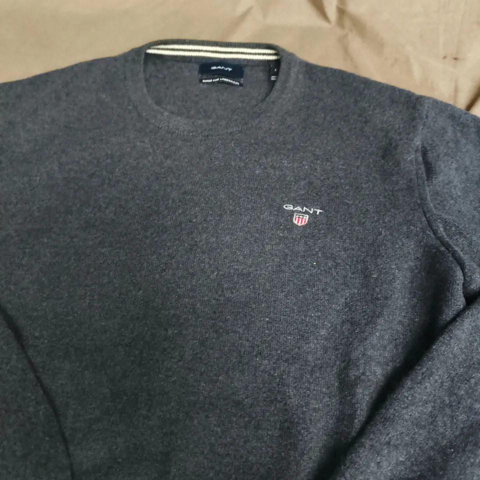 GANT MEN'S KNIT CREW-NECK JUMPER – DARK GREY - LARGE