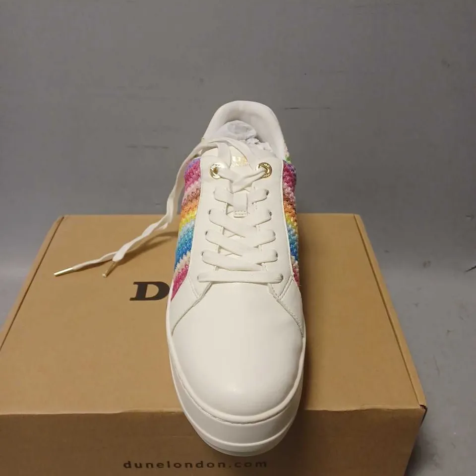 BOXED PAIR OF DUNE LONDON MULTICOLOURED TRAINERS - 8