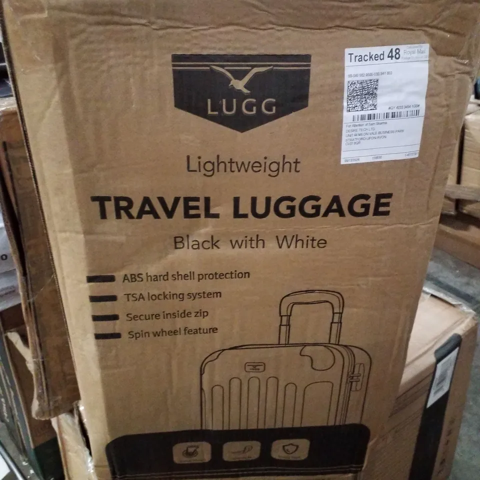 BOXED LUGG LIGHTWEIGHT TRAVEL SUITCASE - BLACK WITH WHITE