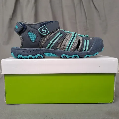 BOXED PAIR OF SKYROCKET KIDS SANDALS IN NAVY/GREY/CYAN UK SIZE 12
