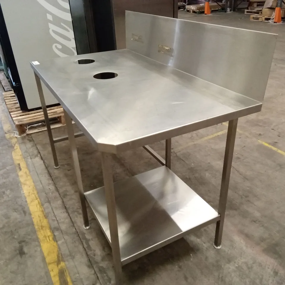 STAINLESS STEEL WALL BENCH WITH TWO SCRAP HOLES, 1500 X 800mm