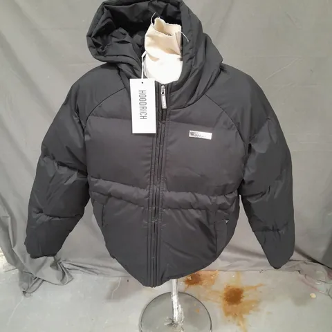 HOODRICH LARA PUFFER JACKET IN BLACK/METALLIC SILVER SIZE XS
