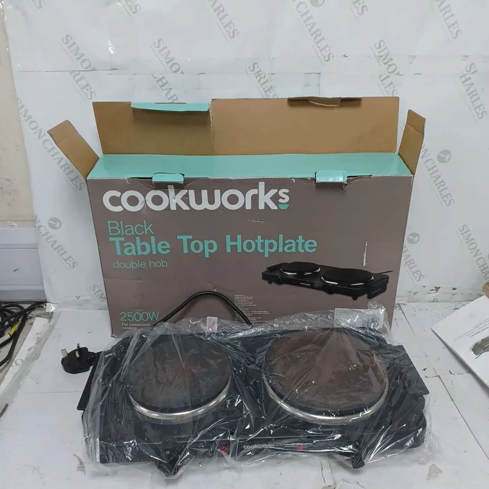BOXED COOKWORKS BLACK TABLE TOP HOTPLATE DOUBLE HOB 