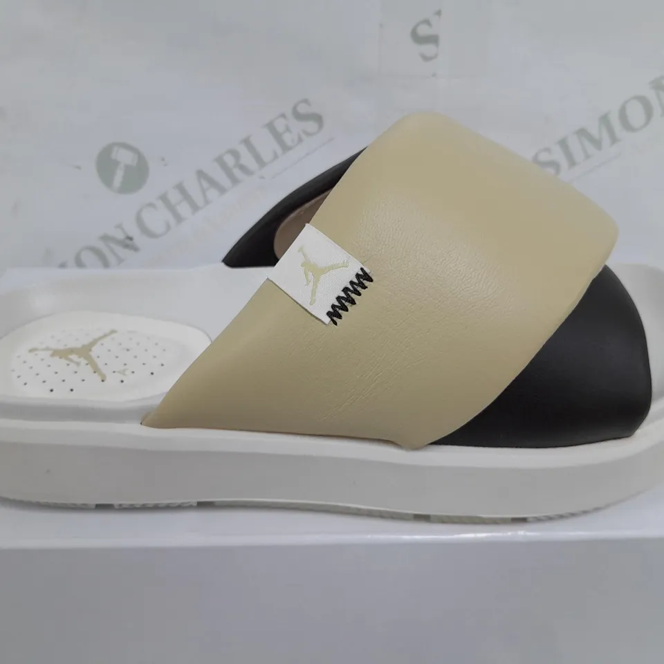 BOXED PAIR OF NIKE JORDANS WOMENS SOPHIA SLIDE IN WHITE/BLACK - UK 5.5
