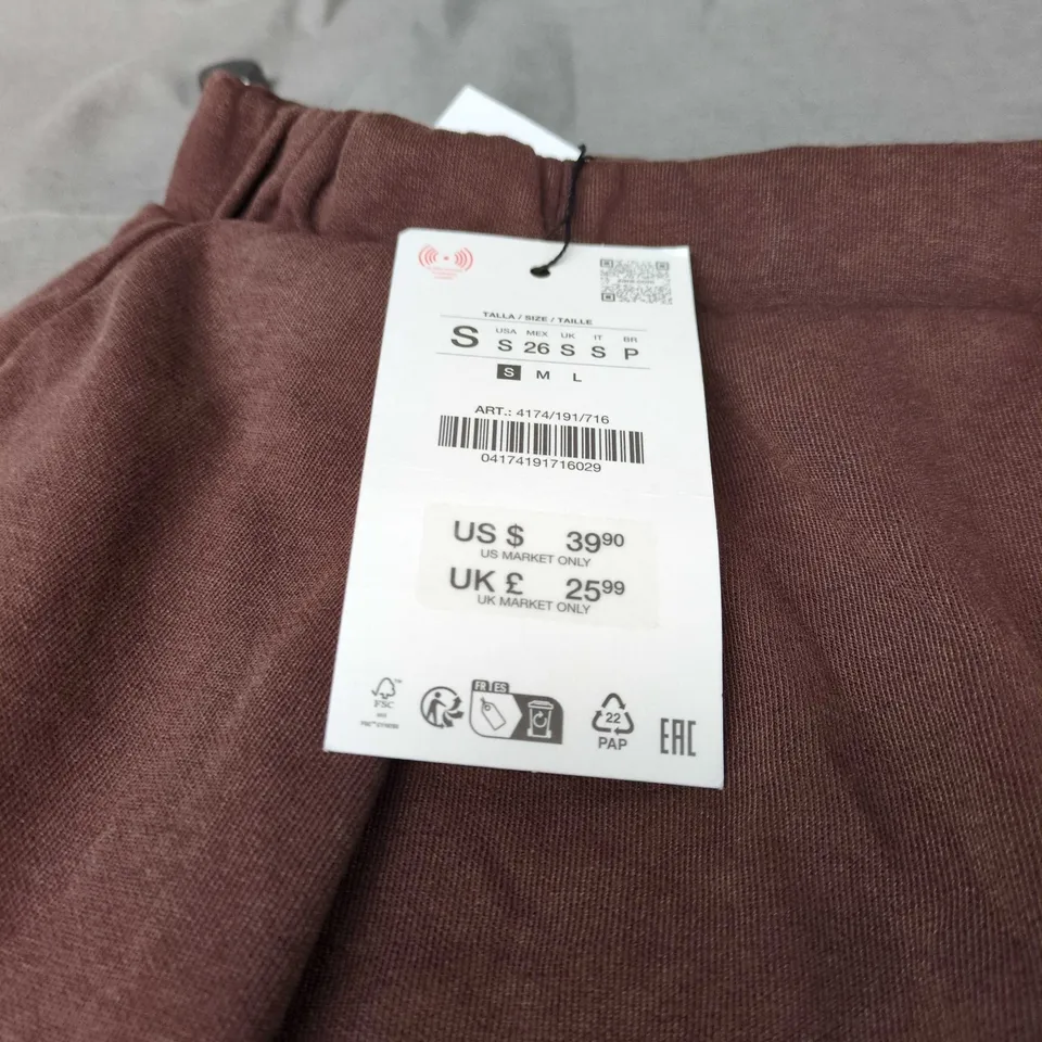 ZARA WOMEN'S BROWN WIDE-LEG TROUSERS – ELASTIC WAIST – SIZE S 